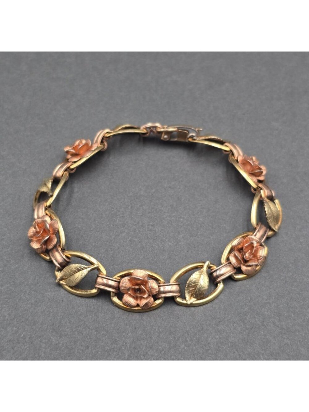 Vintage Krementz Rose Yellow Gold Filled Floral Link Statement Bracelet 7" - Picture 5 of 12